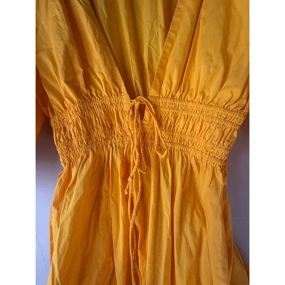 Faithfull The Brand Roma Tie Neck Mini Dress Yellow Puff Sleeve Size 8‎ - Picture 6 of 10